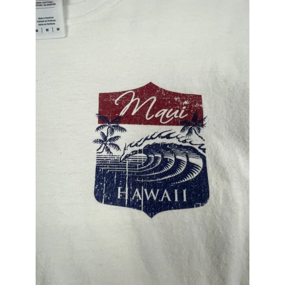 MAUI HAWAII LONG SLEEVE T SHIRT MENS MEDIUM WHITE GRAPHIC COTTON TEE